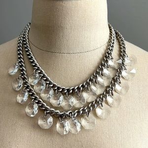 Stella & Dot Silver  Double Crystal Strand Necklace